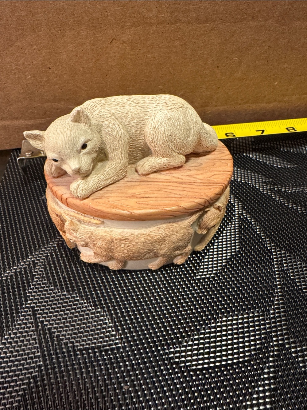 Decorative Small Pet Trinket Box with Sleeping Cat - Cream